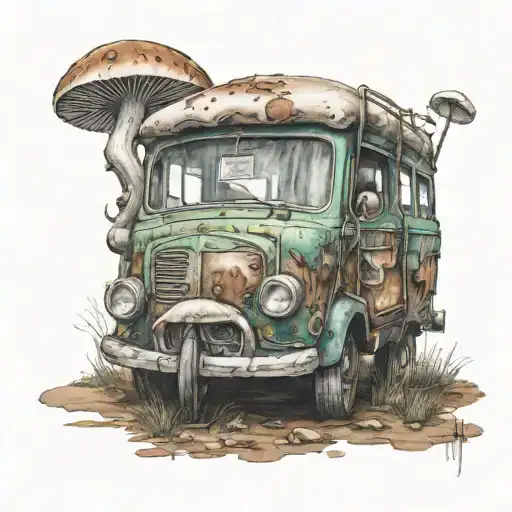 Abandoned Car Wagon Mushroom