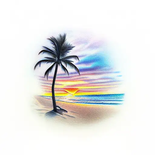 Beach Sunset With Palm Tree