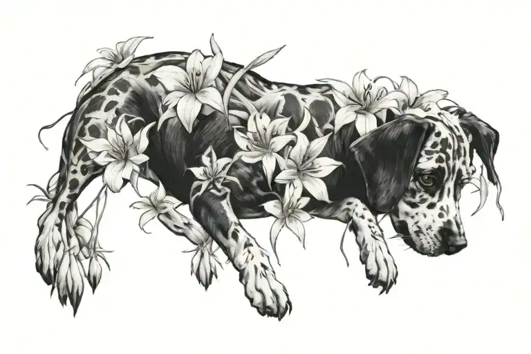 Dog With Paw Prints And Spider Lily
