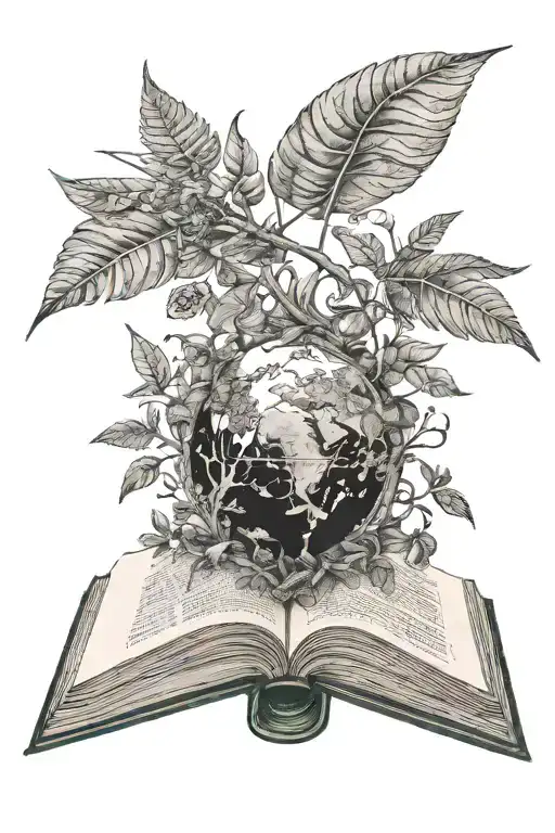 Open Book With Images Of Plants From This Book A Planet Appears With A Plane Flying Around It