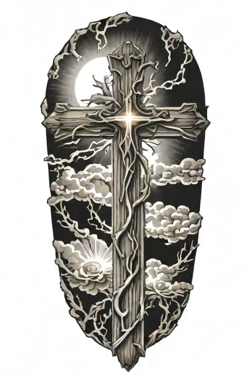 Wooden Cross With Light Bursting Out From The Middle