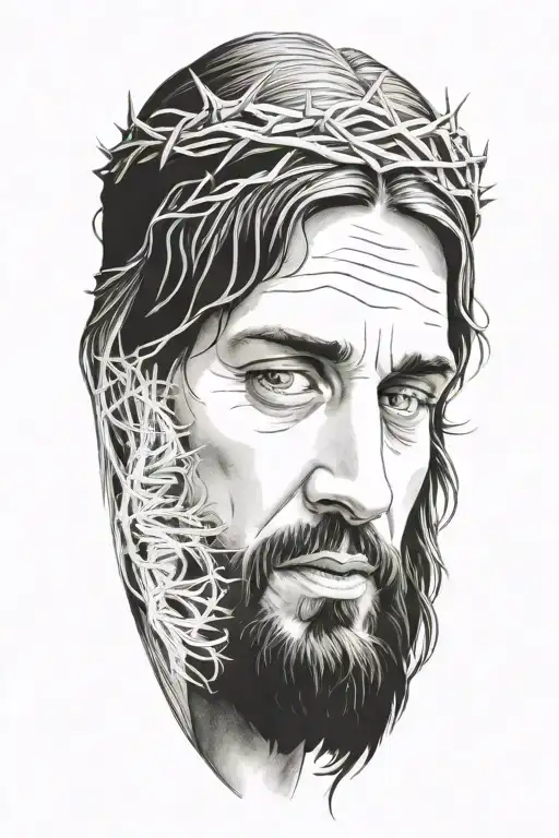 Hyper Realistic Portrait Of Jesus Christ With A Crown Of Thorns