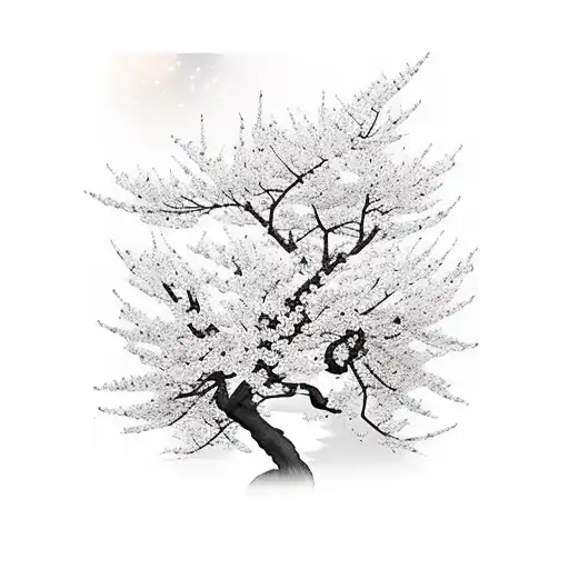 Samurai In Front Of A Sakura Tree And Sky Lit Up With Stars