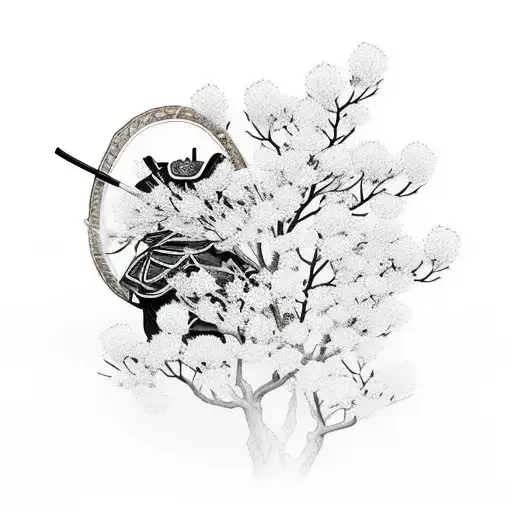 Standing Samurai With Cherry Blossom Trees