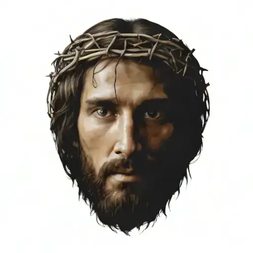 Hyper Realistic Portrait Of Jesus Christ With A Crown Of Thorns