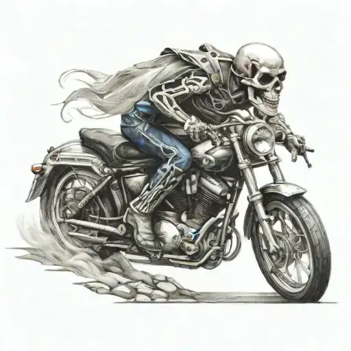Skeleton Riding Motorcycle Pretty Face Made