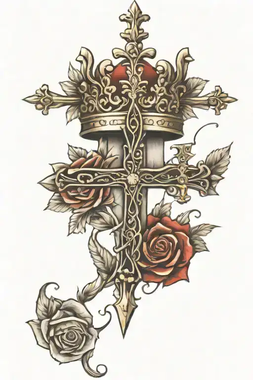 Red Rose Gold Crown And Cross Wrapped