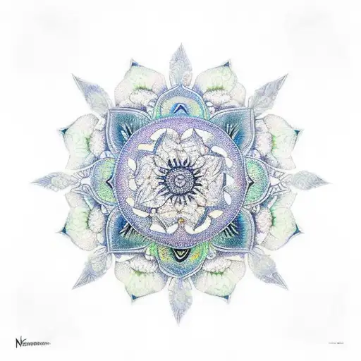 Floral Mandala With A Robin Wings Open