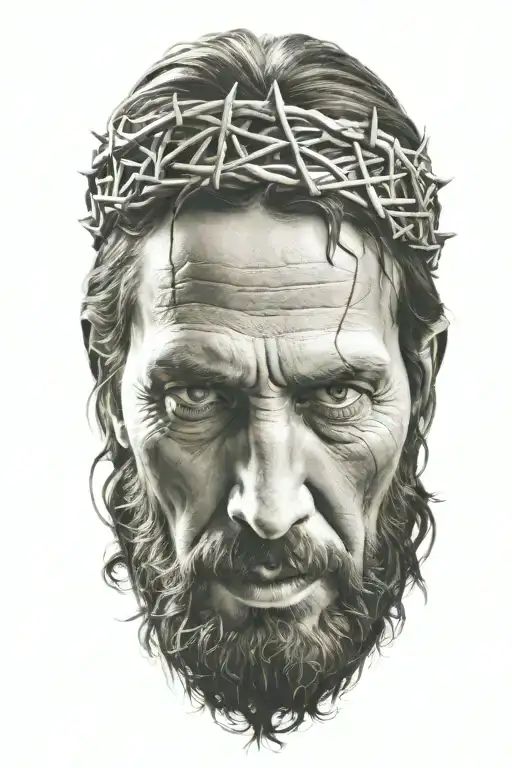 Hyper Realistic Portrait Of Jesus Christ With A Crown Of Thorns