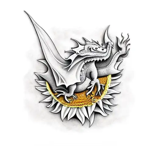 Medieval Dragon On A Sunflower