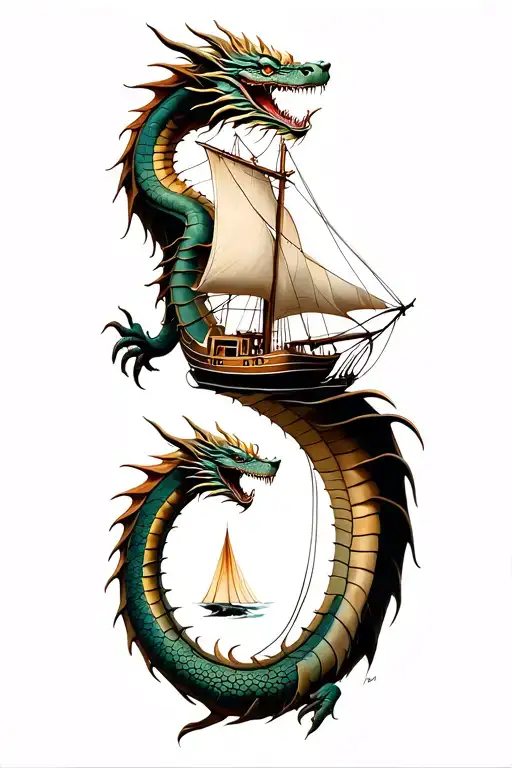 Dragon Wrapped Around A Sail Boat