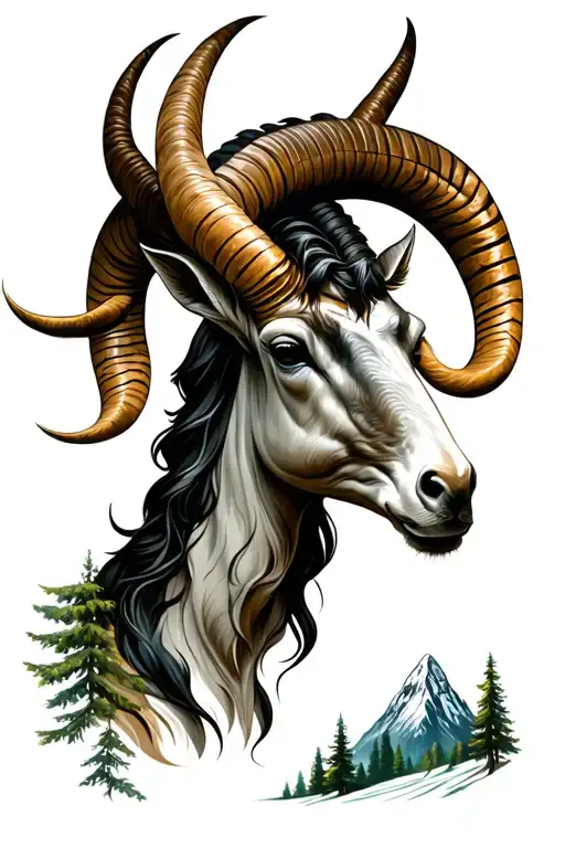 Capricorn With Forest And Mountain Landscape