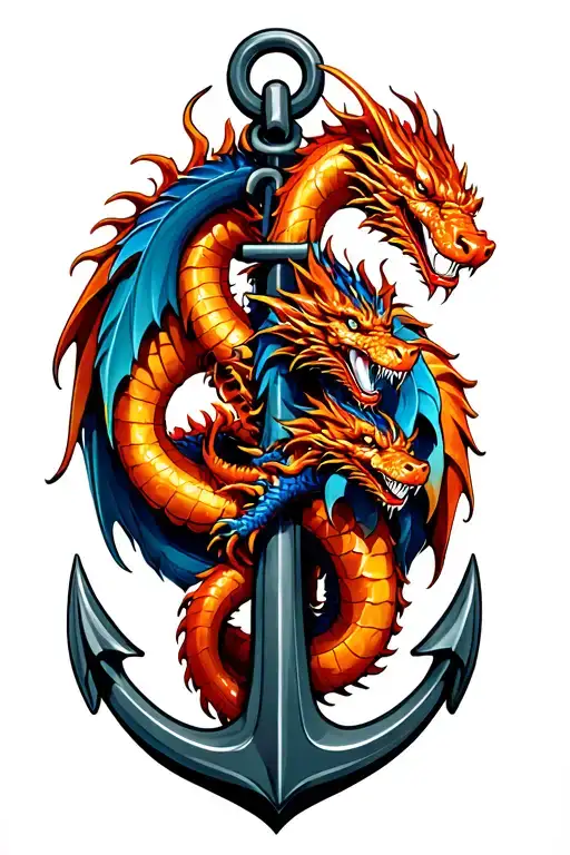 3 Dragons Wrapped Around Anchor