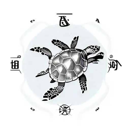 Sea Turtle With A Compass As It's Shell