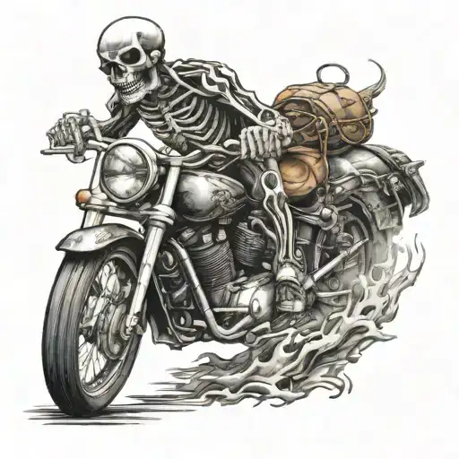 Skeleton Riding Motorcycle Pretty Face Made Entirely