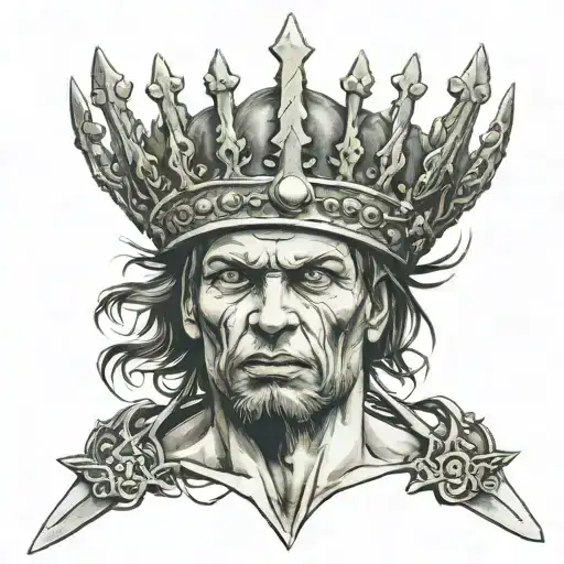 Head And Chest Of War Wearing A Crown With A Sword