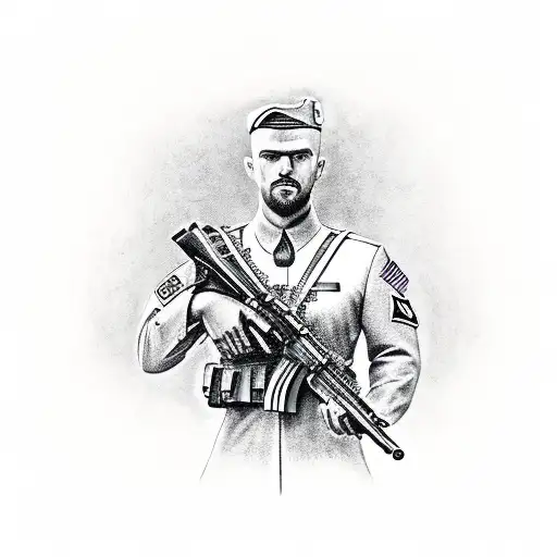 Soldier Holding Hk G36c With A Cross In The Background