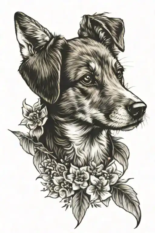 Fox Hound Puppy And Flowers Blooming