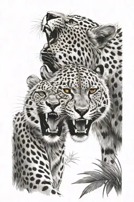 Cheetah And Tiger Roaring At Eachother With Jungle Background