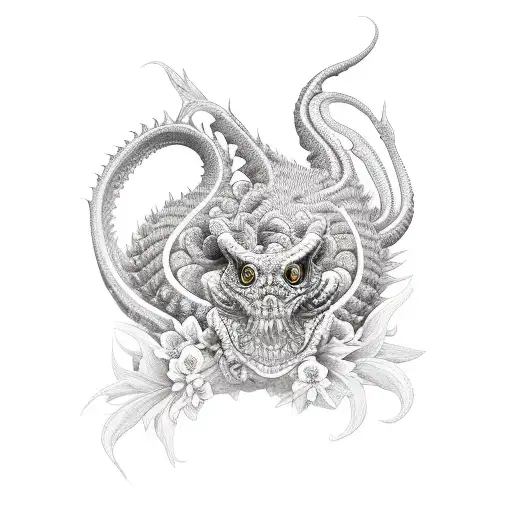 Basilisk With Floral Background