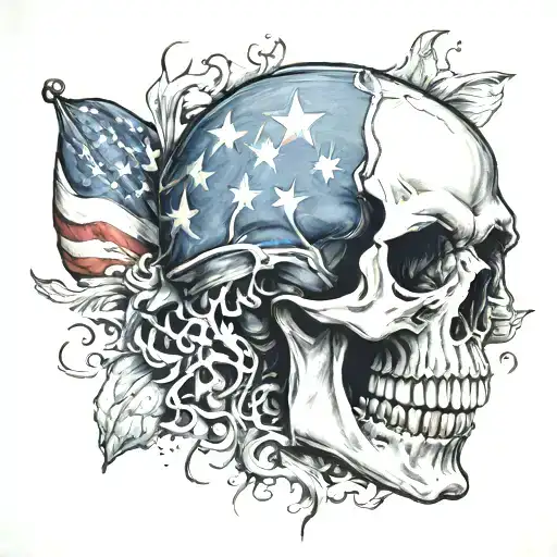 Skull And Flames And Puerto Rico Flag