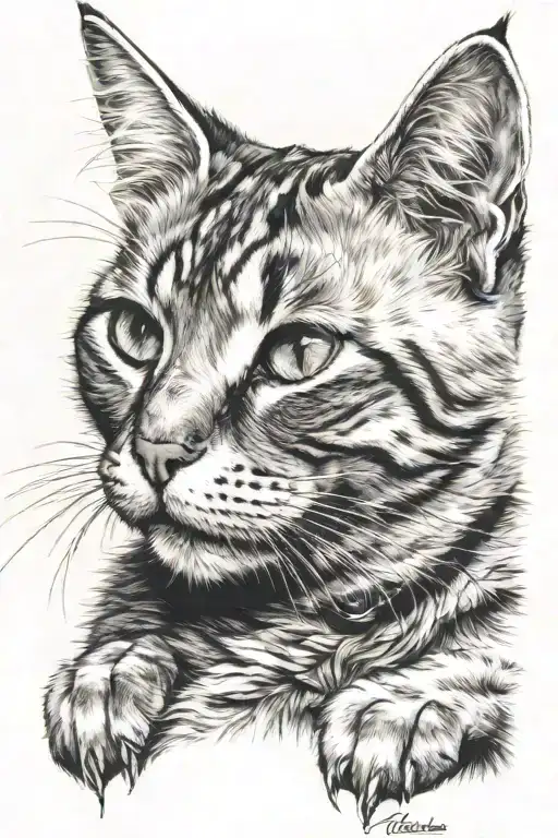 Sitting Cat Licking Its Paw