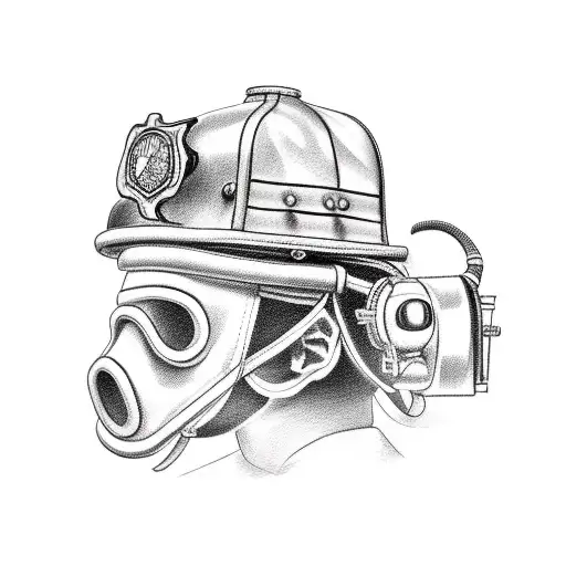 Neo-traditional Tattoo Firefighter Helmet With Reflex Of Father And His Kid