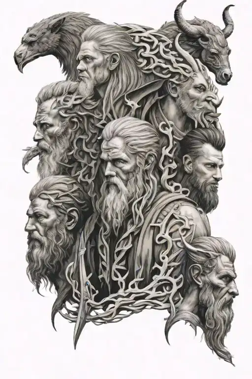 Nordic Gods In A Vertical Line