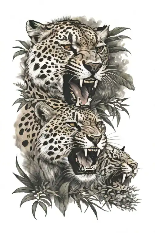 Cheetah And Tiger Roaring At Eachother With Jungle Background