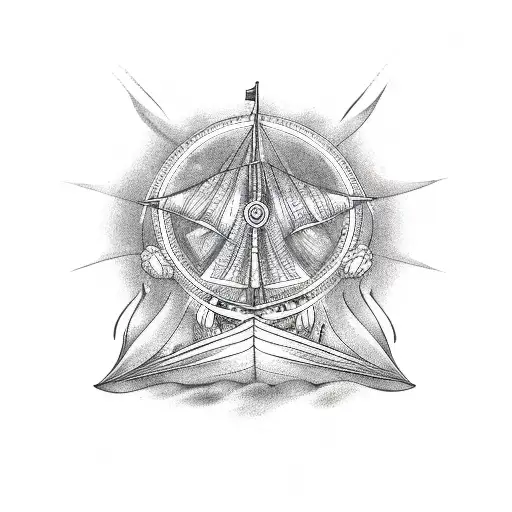 Old Mythic Ocean God On A Sailboat