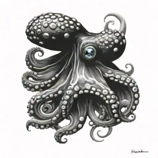 Black And White Octopus With Blue Eyes