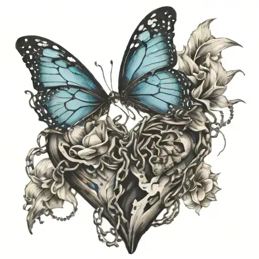 Butterflies Flying Out Of A Broken Heart In A Chain