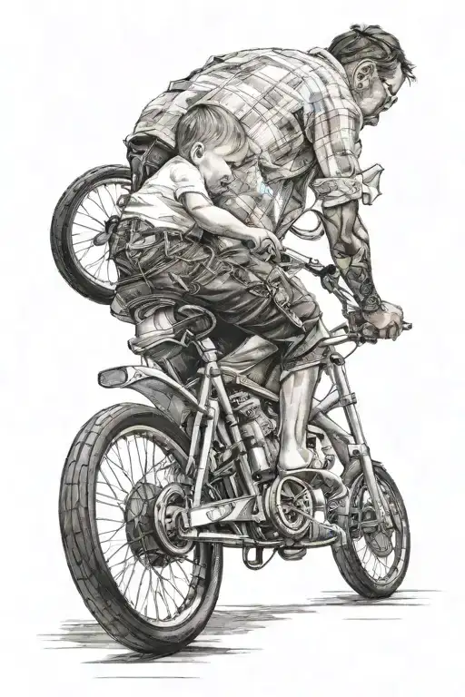 A Child With A Baby Bike Learning From His Father