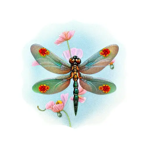 Art Nouveau Dragonfly Cameo With Poppies