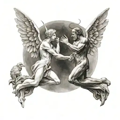Angel And Devil Arguing Amoung Each Other