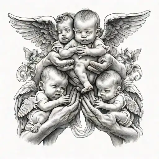 Hands Holding Three Baby Angels