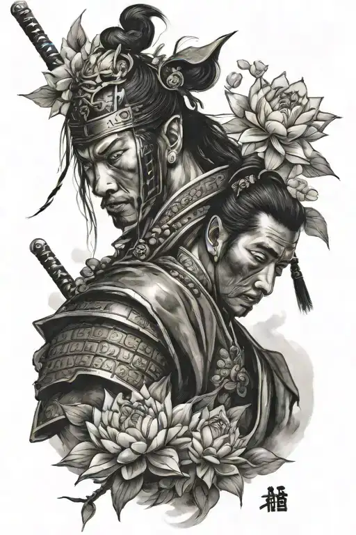 Samurai Warrior And Loto Flower