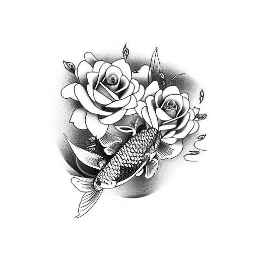 Koi Fish And Roses Half Sleeve Upper Arm