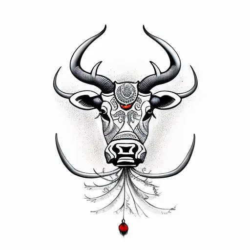 Bull With Red Spider Lilly