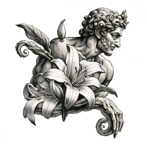 Combine Aspects Of An Ancient Greco-roman Staue With A Lily Flower