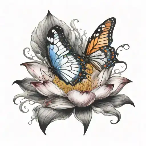 Lotus Flower And Butterfly Emerging