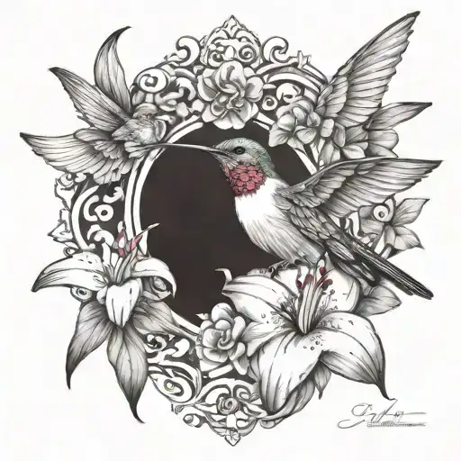 Memorial Tattoo Using Humming Bird With Liles