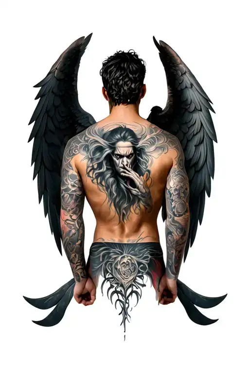 Full Back Tattoo For Men With Evil Angel
