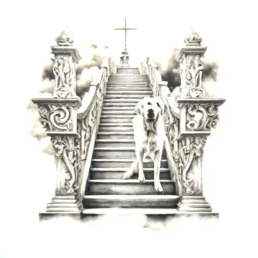 Dogs Walking Up The Staircase Of Heaven With Jesus