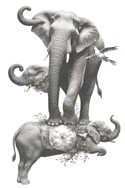 Salvador Dali Elephant Held Up By Three Little Birds Flying