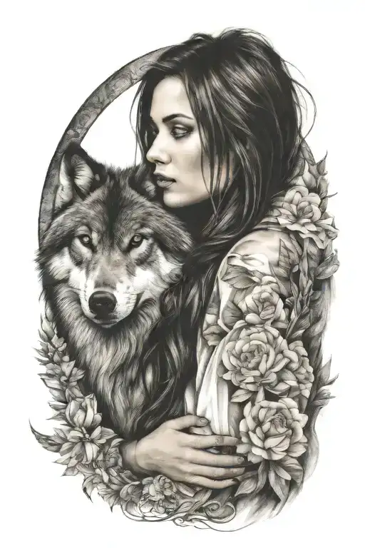 Beautiful Woman With A Wolf Upper Arm Sleeve