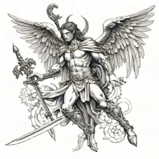 Arch Angel With Sword Casting The Devil From Paradise