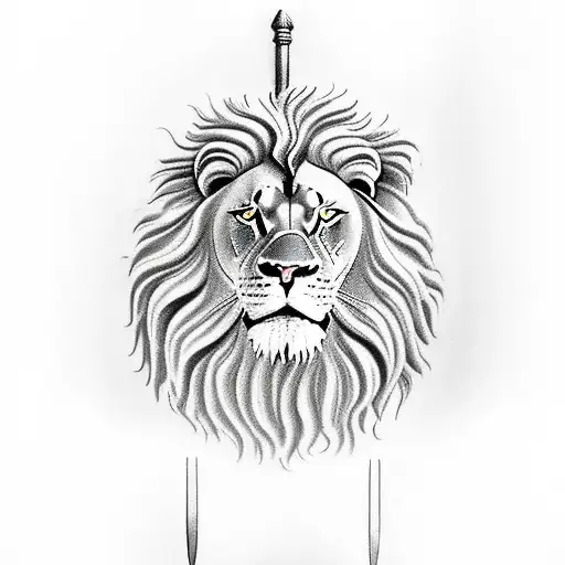 Samson From The Bible And A Lion Statue And Sword Of The Spirit