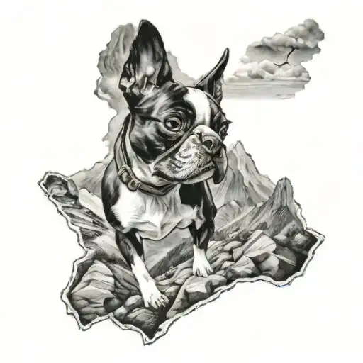 A Boston Terrier Hiking Through A Mountain Landscape