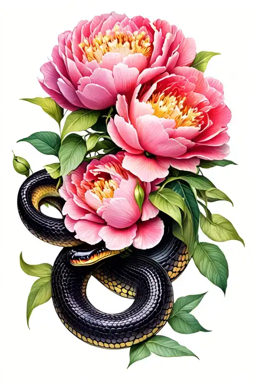Boa Constrictor With Peonies Flower